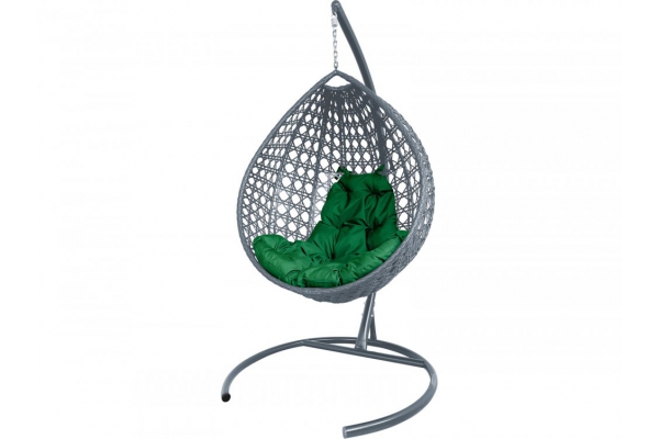 Подвесное кресло Кокон Капля Люкс ротанг каркас серый-подушка зелёная