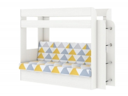 Двухъярусная кровать с диваном Карамель 75 бодега светлый-желтые треугольники