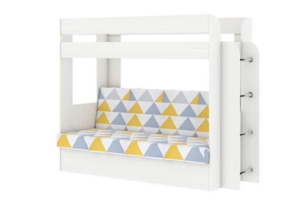 Двухъярусная кровать с диваном Карамель 75 бодега светлый-желтые треугольники