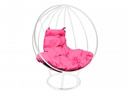 Кресло Кокон Круглый на подставке каркас белый-подушка розовая