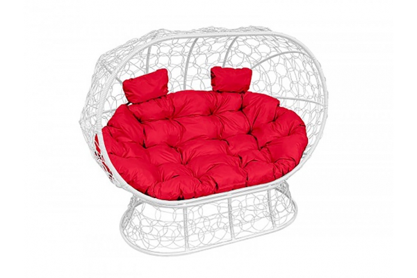Подвесной диван Кокон Лежебока на подставке каркас белый-подушка красная