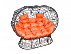 Подвесной диван Кокон Лежебока на подставке каркас коричневый-подушка оранжевая