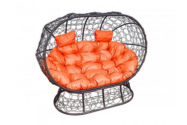 Подвесной диван Кокон Лежебока на подставке каркас коричневый-подушка оранжевая