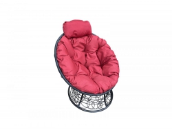 Кресло Папасан мини с ротангом каркас чёрный-подушка красная