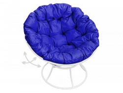 Кресло Папасан пружинка без ротанга каркас белый-подушка синяя