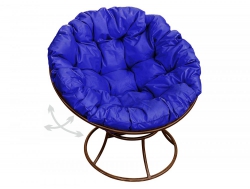 Кресло Папасан пружинка без ротанга каркас коричневый-подушка синяя