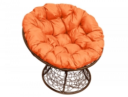 Кресло Папасан с ротангом каркас коричневый-подушка оранжевая
