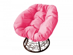 Кресло Пончик с ротангом каркас коричневый-подушка розовая