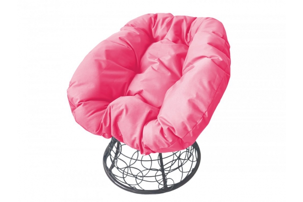 Кресло Пончик с ротангом каркас серый-подушка розовая