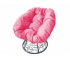 Кресло Пончик с ротангом каркас серый-подушка розовая